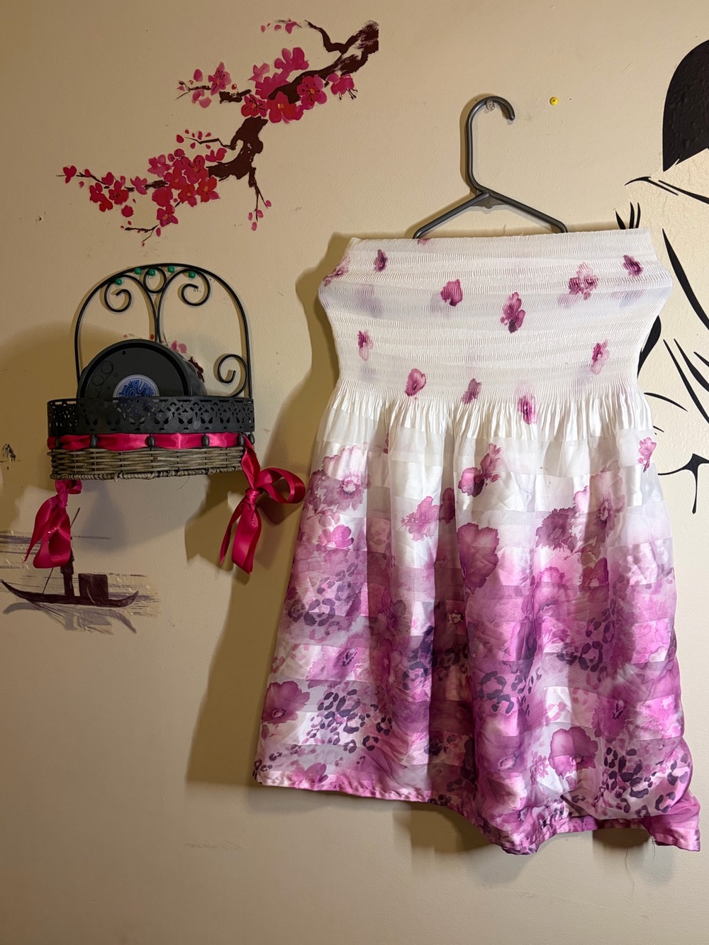 Floral Ombre Pink & White Tube Dress